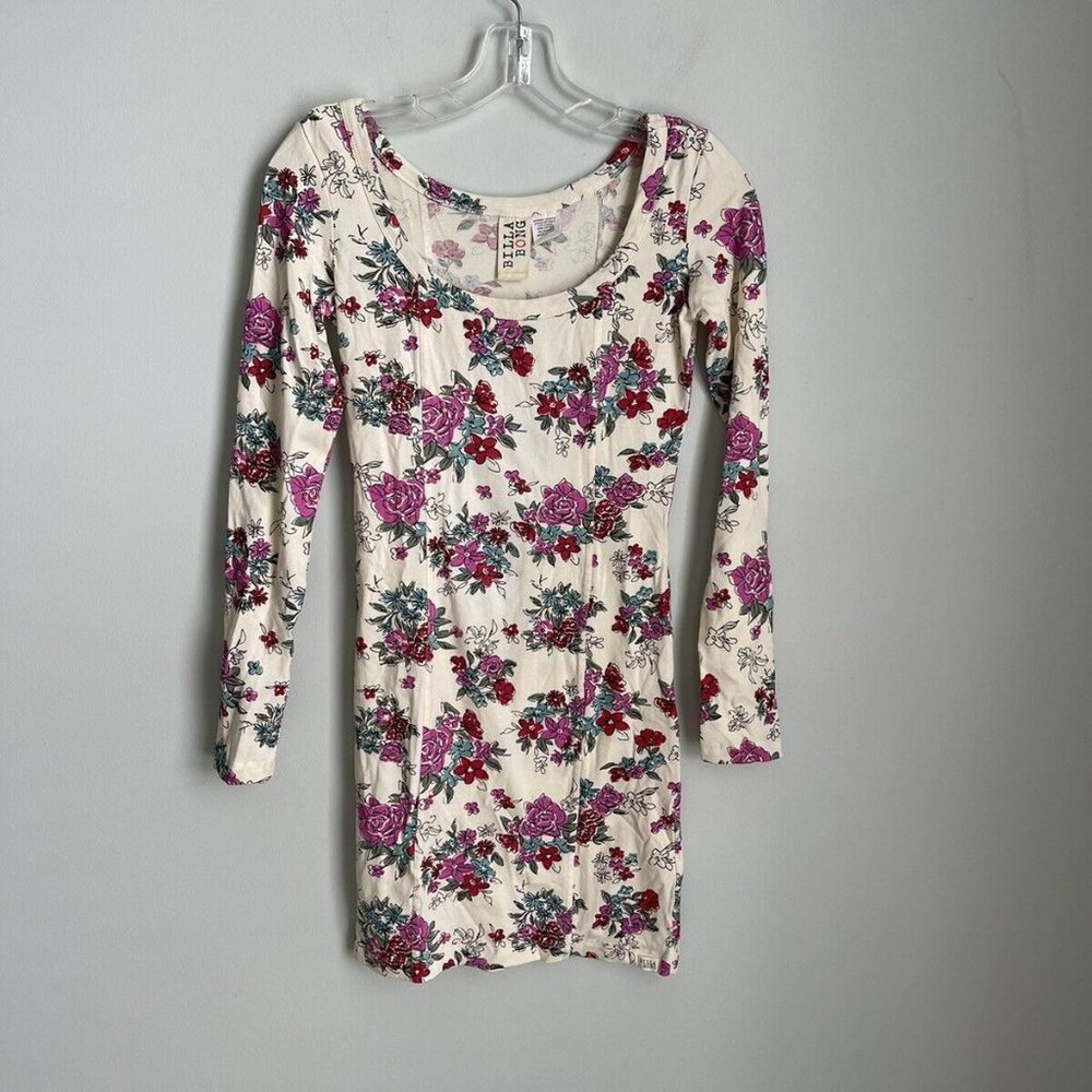 Billabong Ivory Pink Floral Long Sleeve Mini Dress